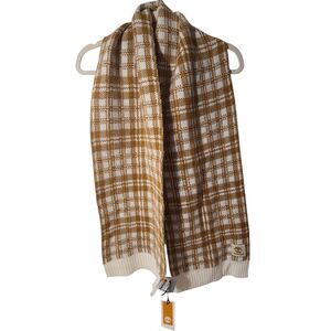Timberland Retro Plaid Scarf Brown Ivory Ribbed Edge Comfy Warm Soft New Nwt $60